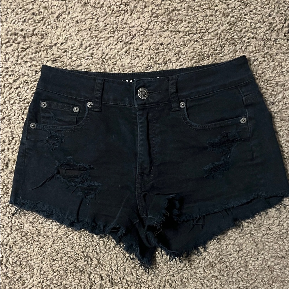 American Eagle Black Distressed Women Shorts